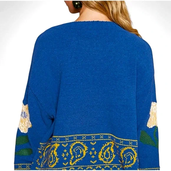 POL / Floral Lace Patchwork Sweater / Boho Floral Cozy Sweater - Picture 2 of 3